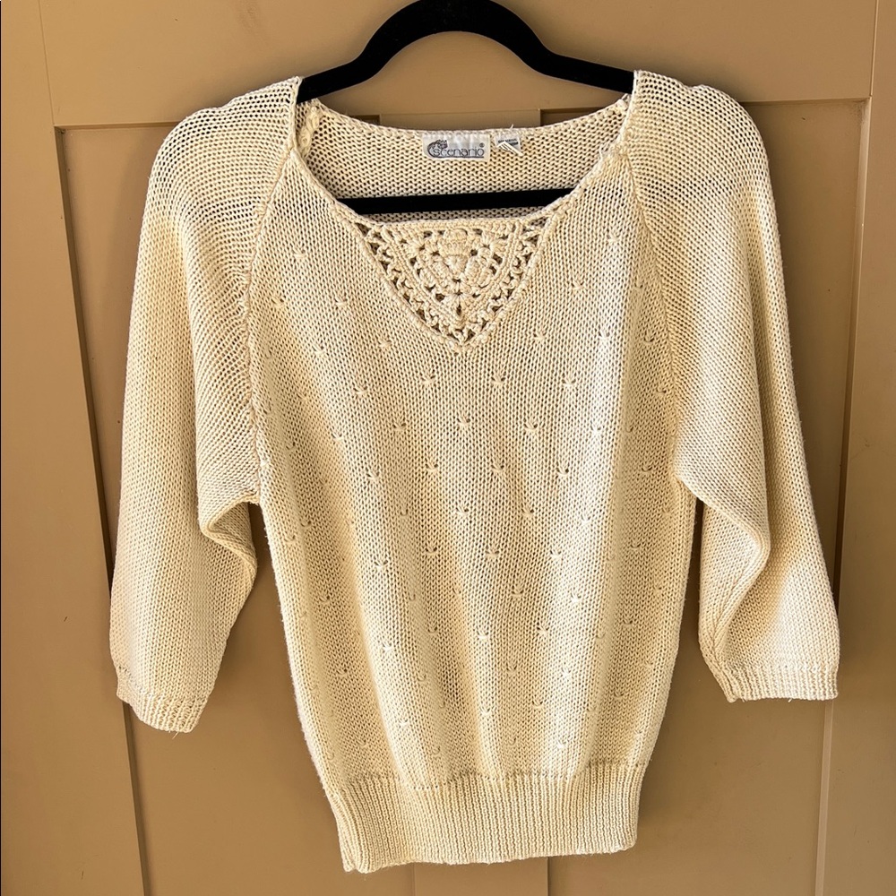 Vintage Crocheted Cream Sweater Blouse Cottagecore Sz M